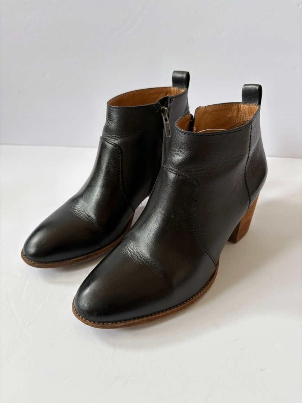 Madewell Brenner Black Leather Ankle Boot Stacked Heel 7.5‎ Western Cowgirl Soft